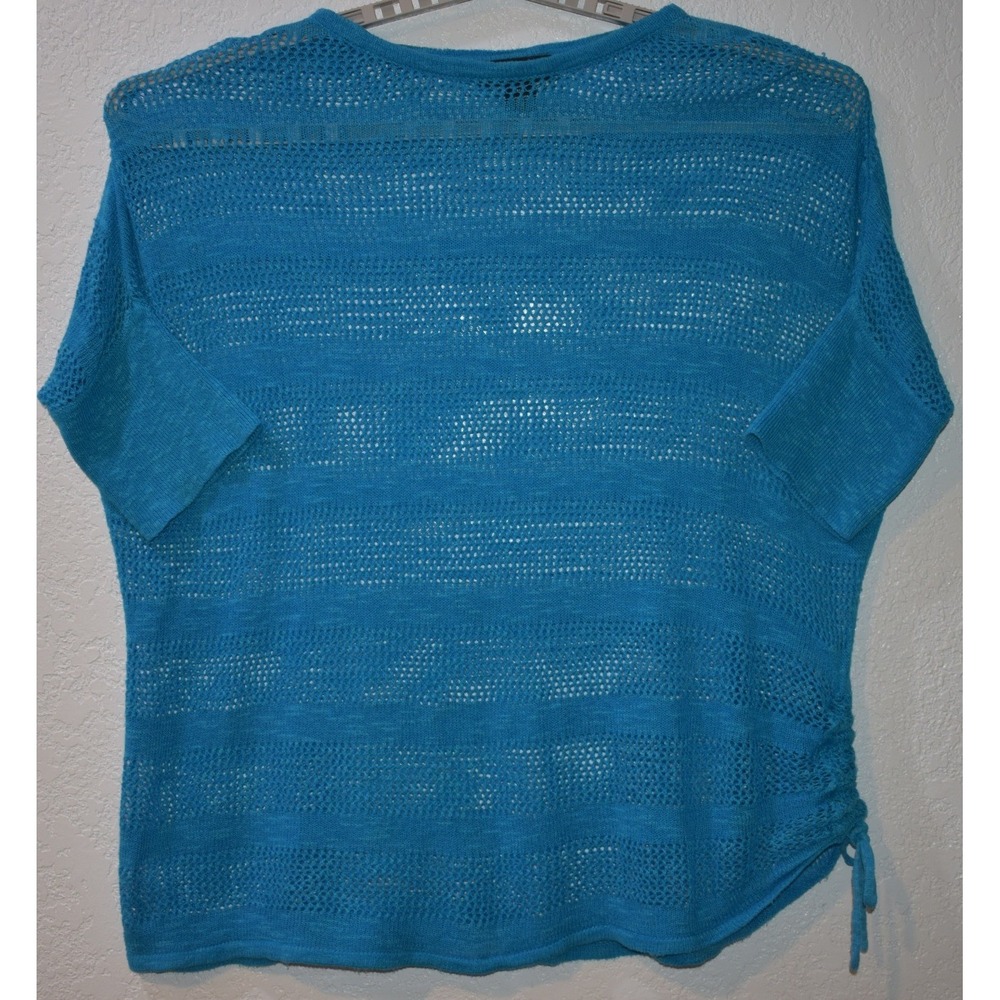 Lane Bryant 2X Top Linen Cotton‎ Open Knit Side Cinch Boxy Sweater Coastal 18/20